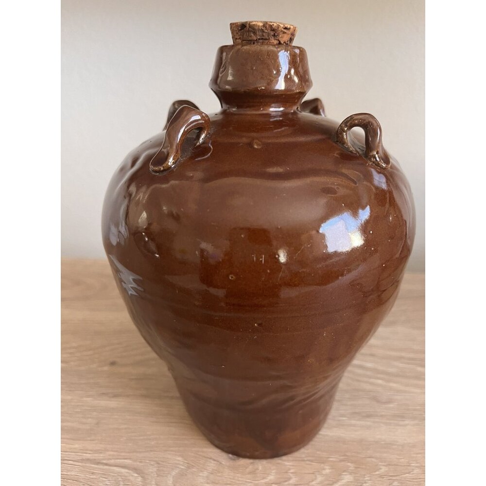 Vintage 8-1/2" Pottery Brown Glazed Rice Wine Bottle Jug w/ Cork Chinese Asian - Picture 15 of 15